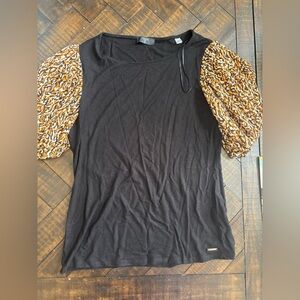 Tahari Black Top with Patterned Sleeves